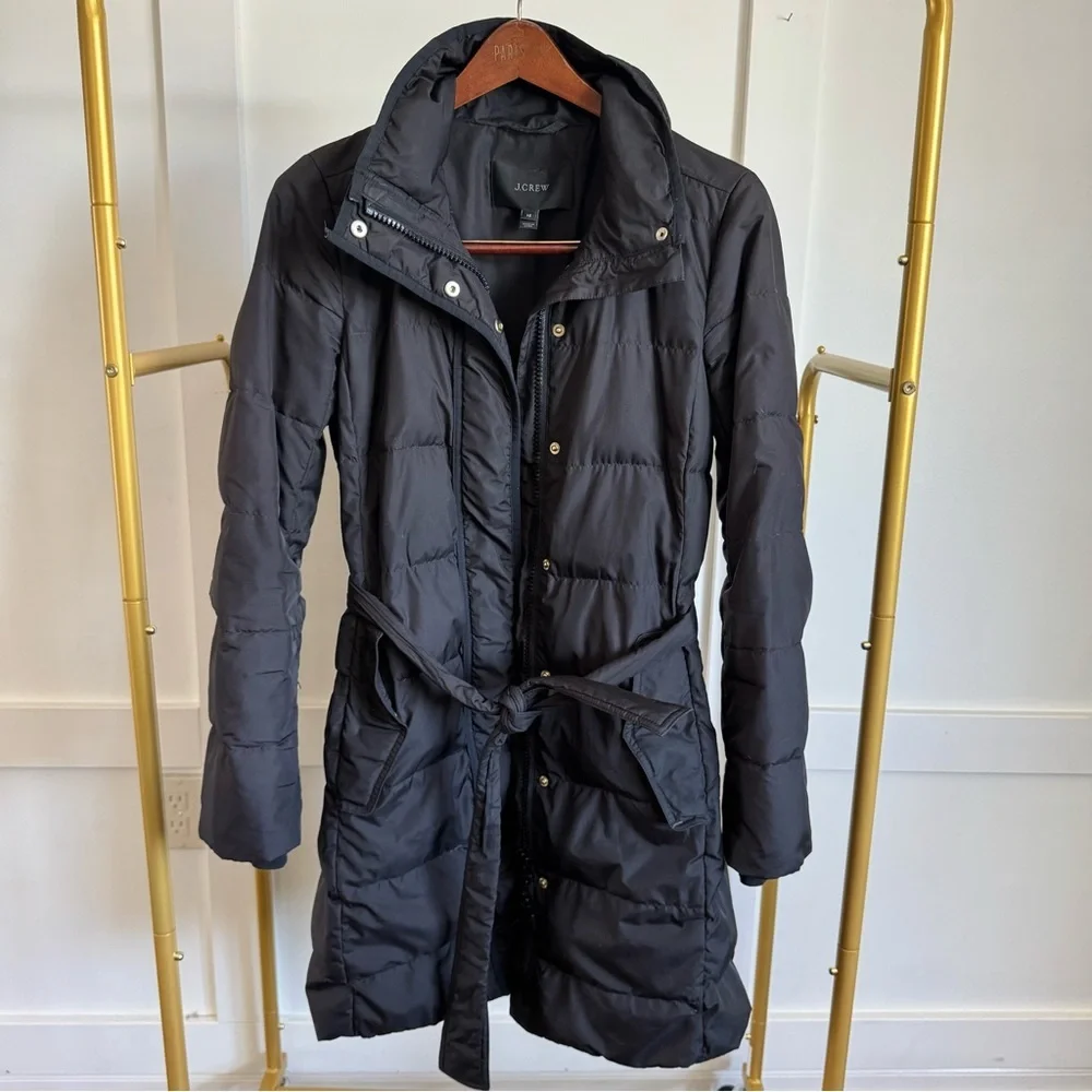 J. Crew Long Black Puffer Coat Womens Sz XS - Picture 2 of 11